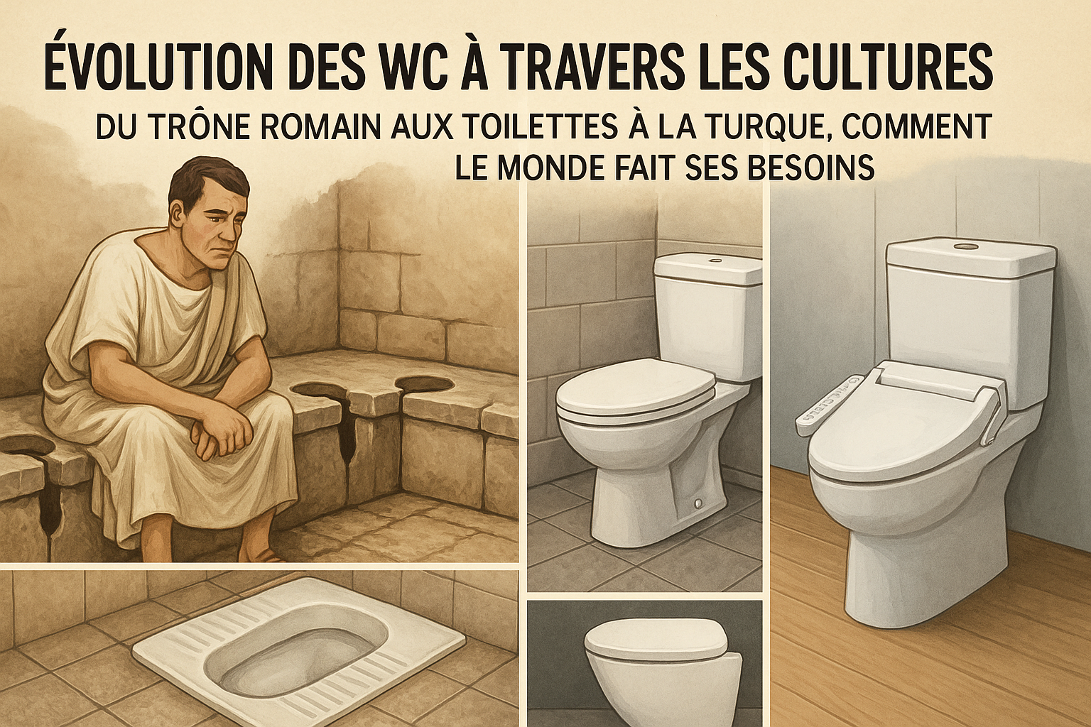L’évolution des WC à travers les cultures : du trône romain aux toilettes à la turque Image